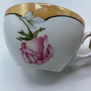 Antique Bavarian Germany Porcelain Teacup Pink Rose Gold Gilt Rim c. 1900s